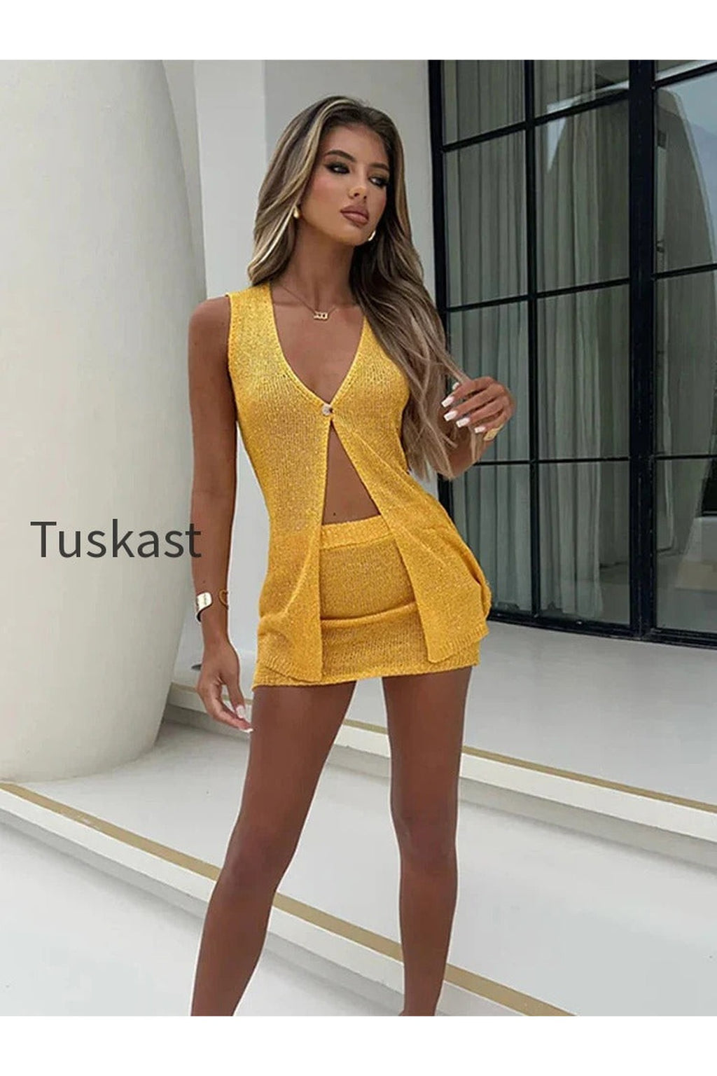 Hollow Out Sleeveless Knit Set