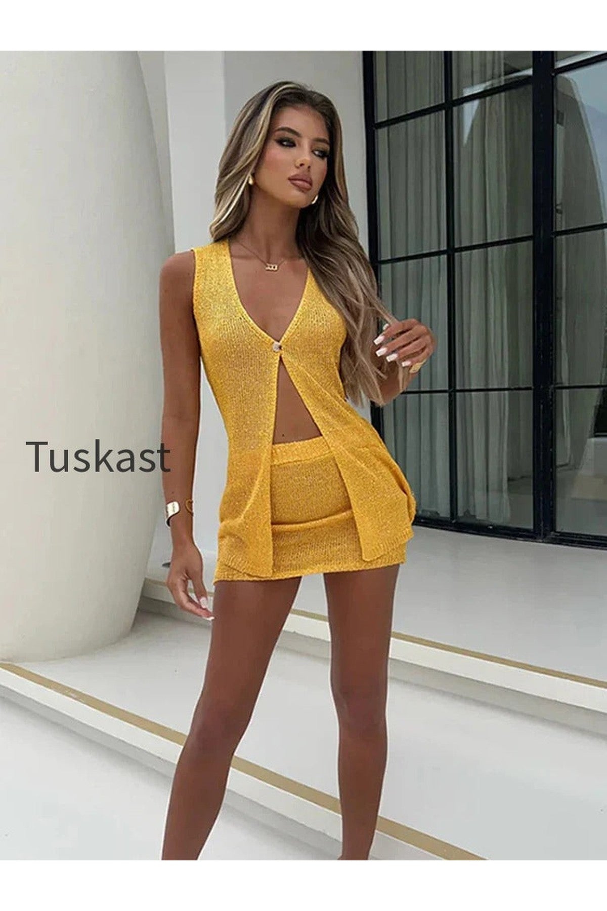 Hollow Out Sleeveless Knit Set