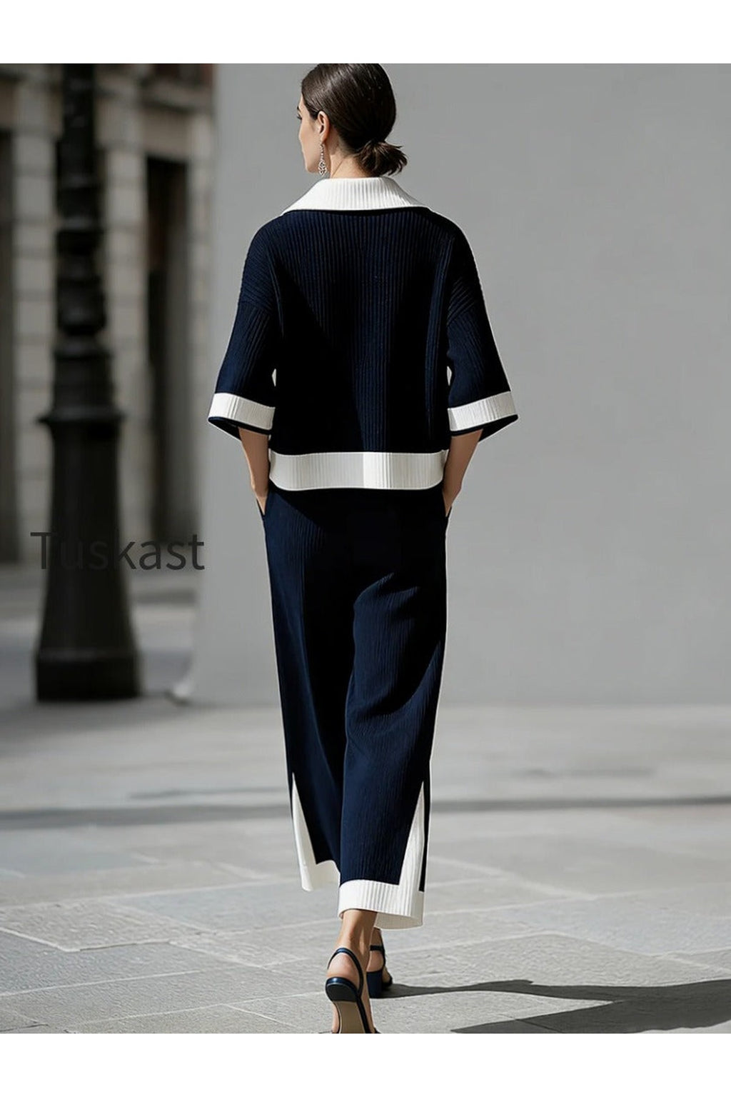 Sophisticated Nautical Ribbed Knit Two-Piece Lounge Set