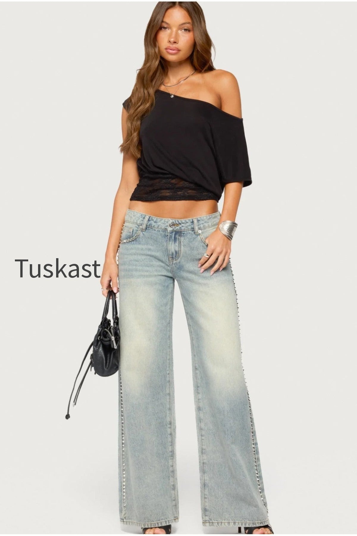 Teala Studded Low Rise Baggy Jeans