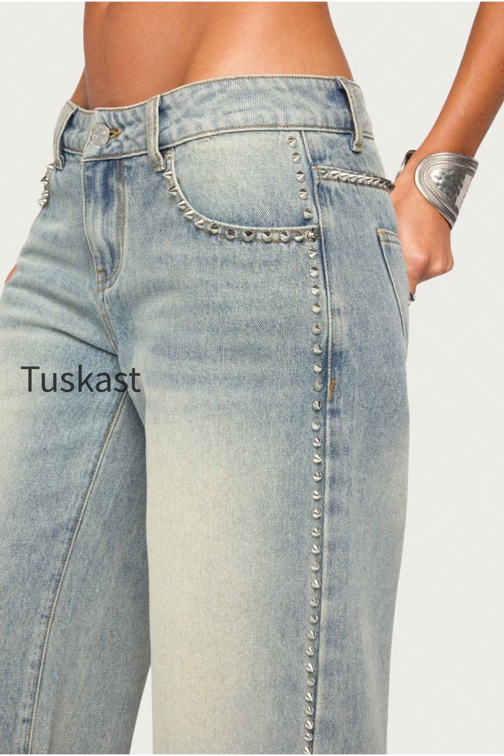 Teala Studded Low Rise Baggy Jeans