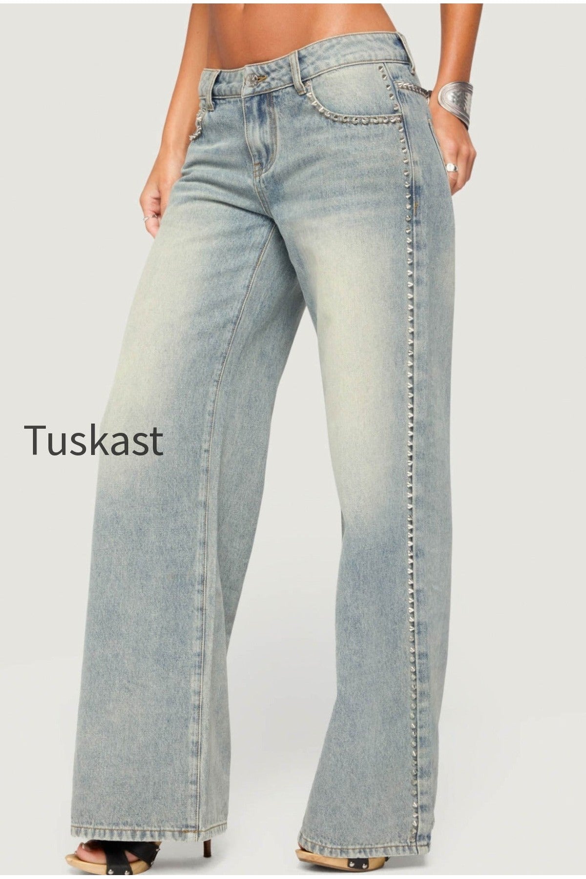 Teala Studded Low Rise Baggy Jeans