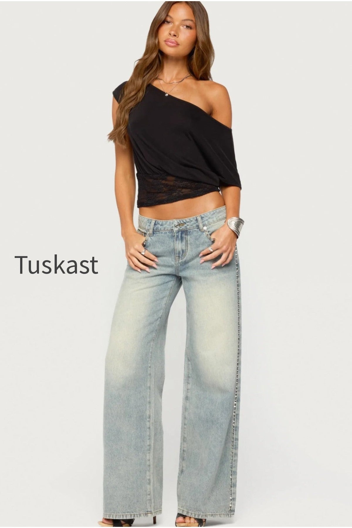 Teala Studded Low Rise Baggy Jeans