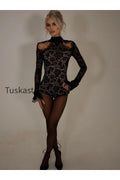 Lace Patchwork Hollow Slim Sleeve Romper