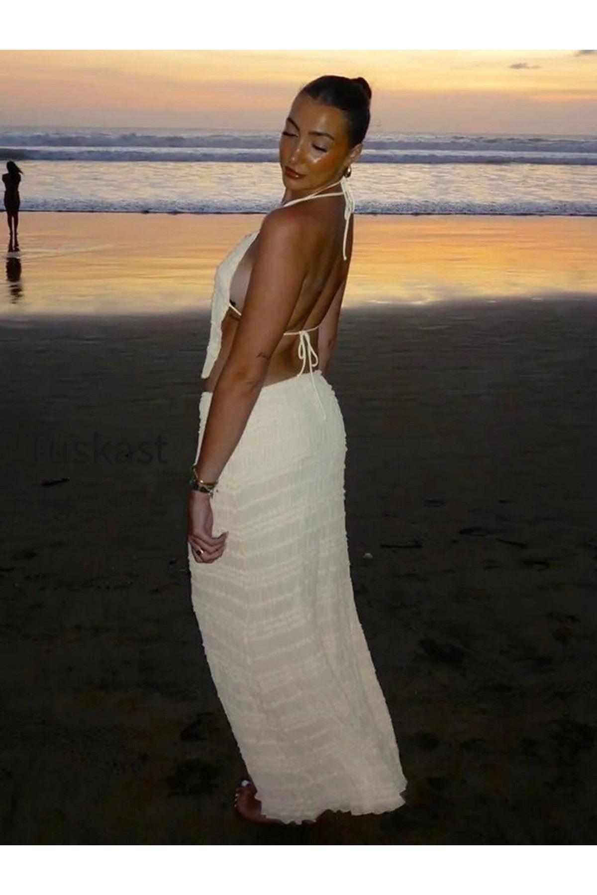 Chiffon Lace Halter Maxi  Long Two Piece Skirt Set