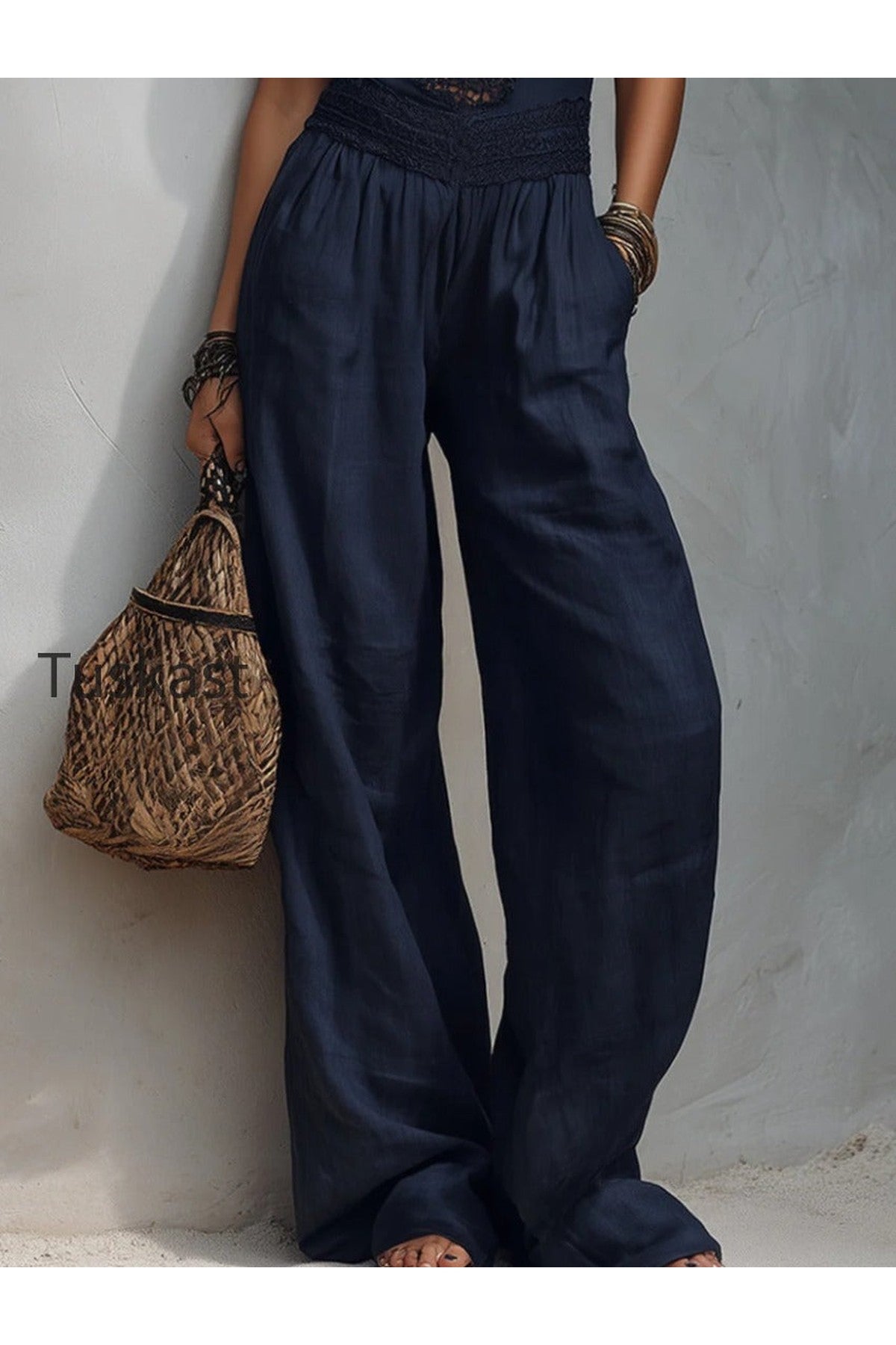 Stand-Collar Cutout-Panel Tencel Wide-Leg Jumpsuit