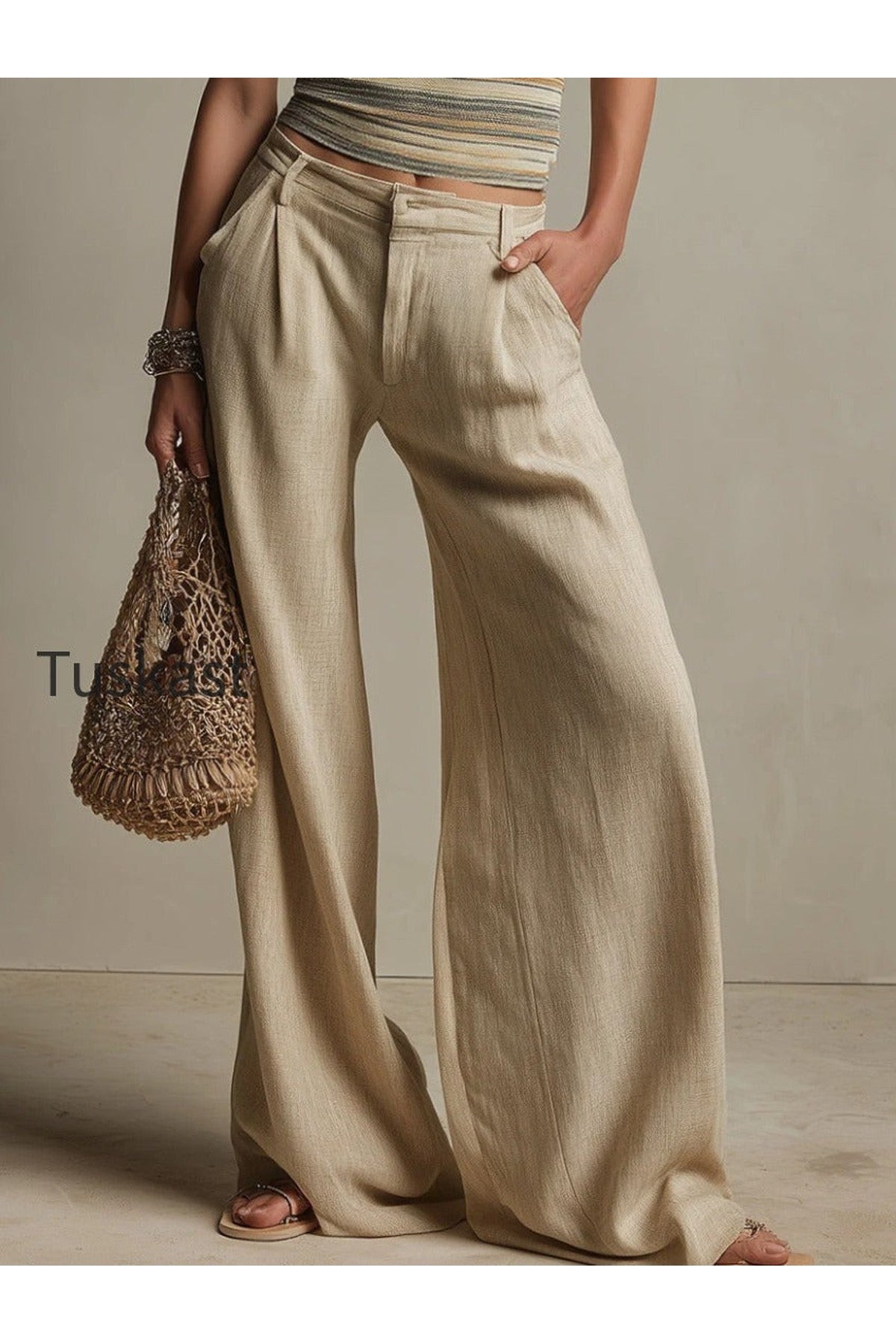 Retro Striped Knit Vest & Wide-Leg Pants Set