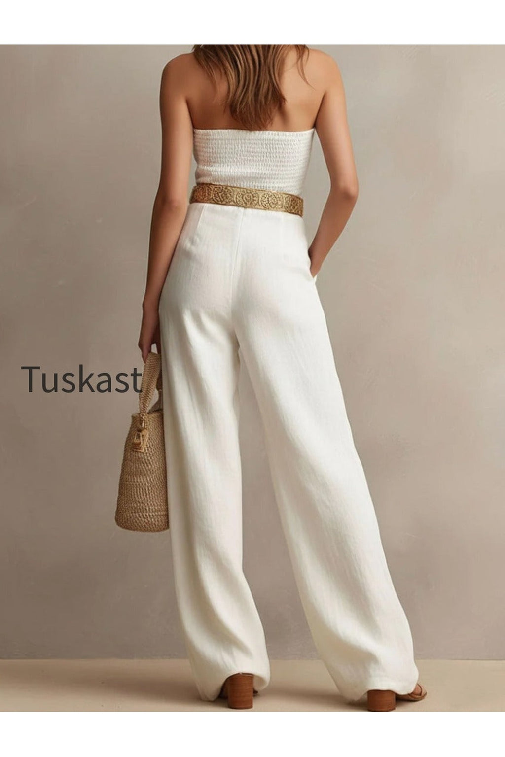 Vintage Boho White Halter Wide-Leg One Piece Jumpsuit