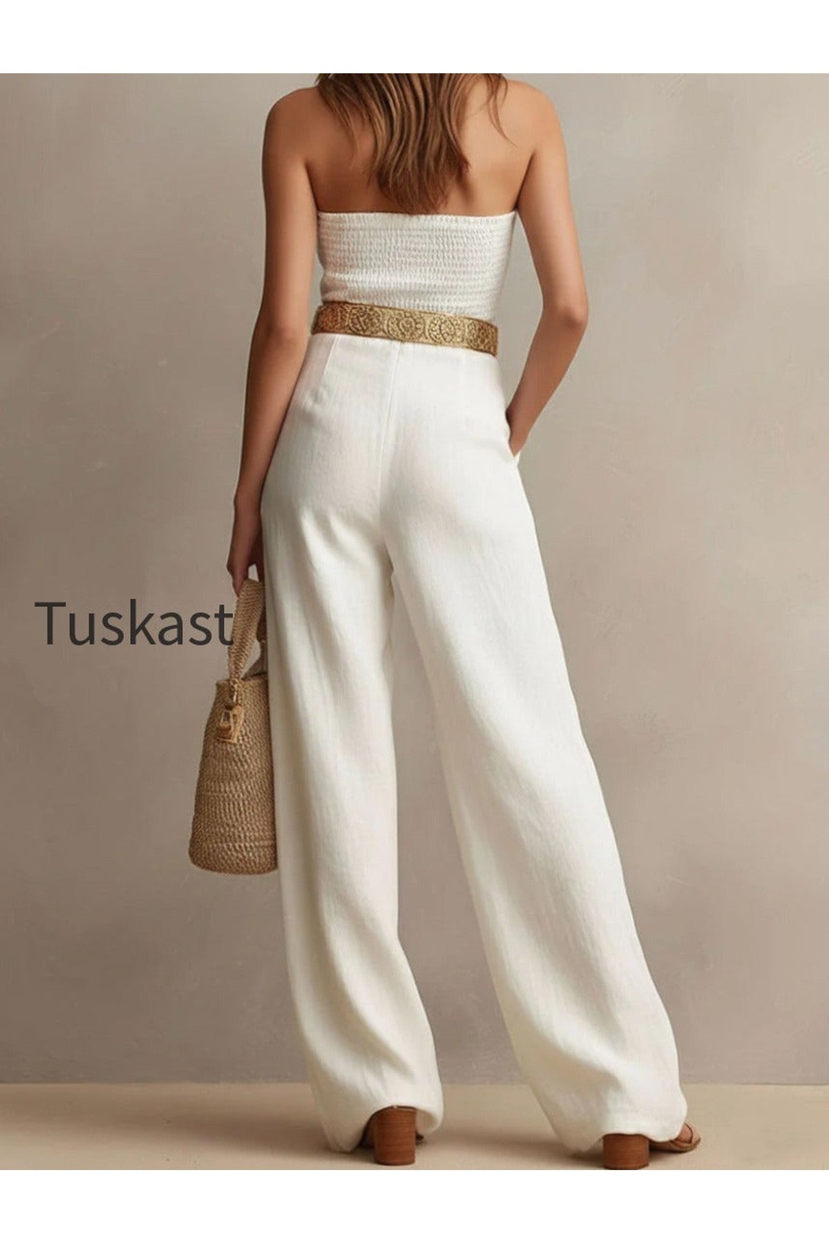 Vintage Boho White Halter Wide-Leg One Piece Jumpsuit