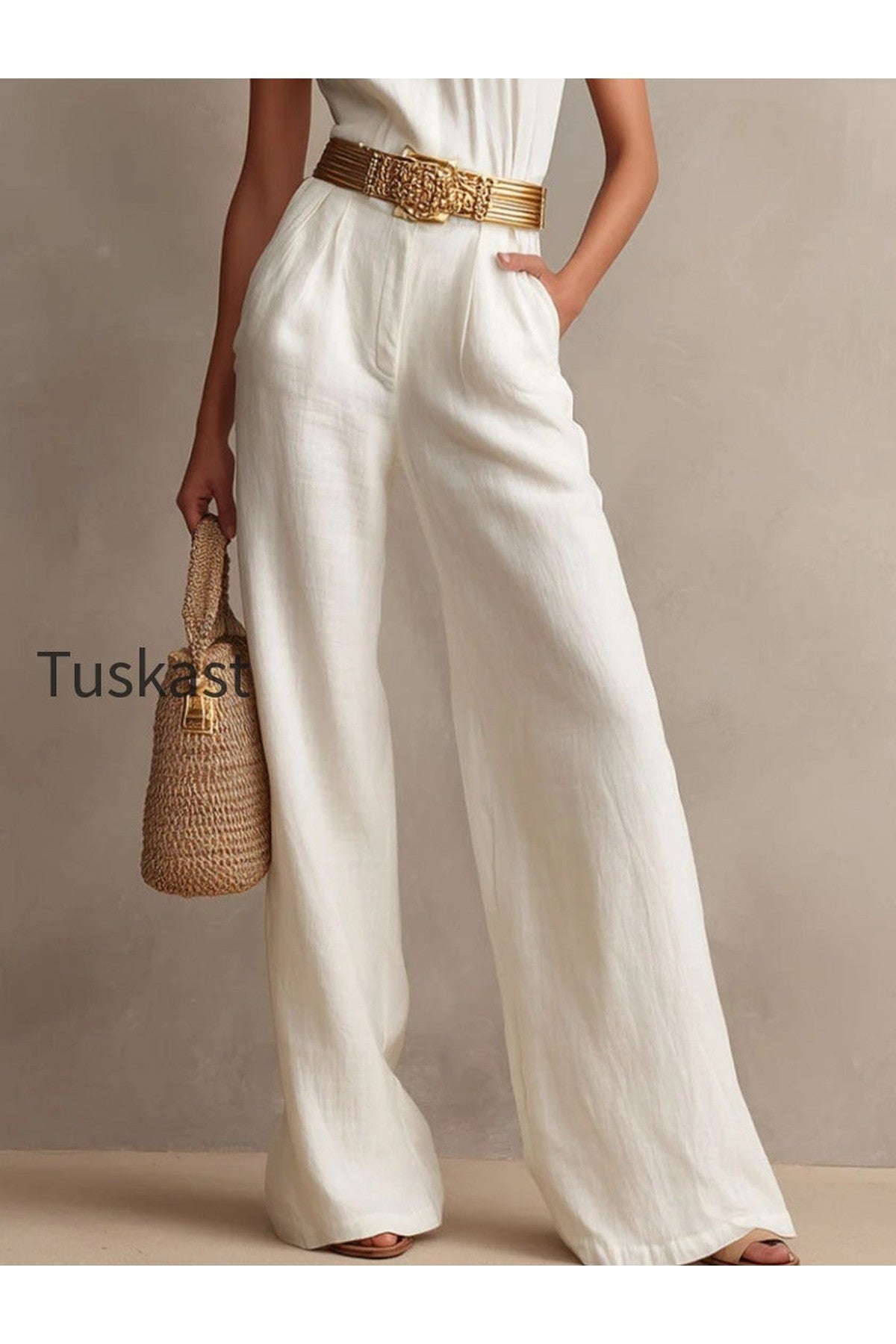 Vintage Boho White Halter Wide-Leg One Piece Jumpsuit