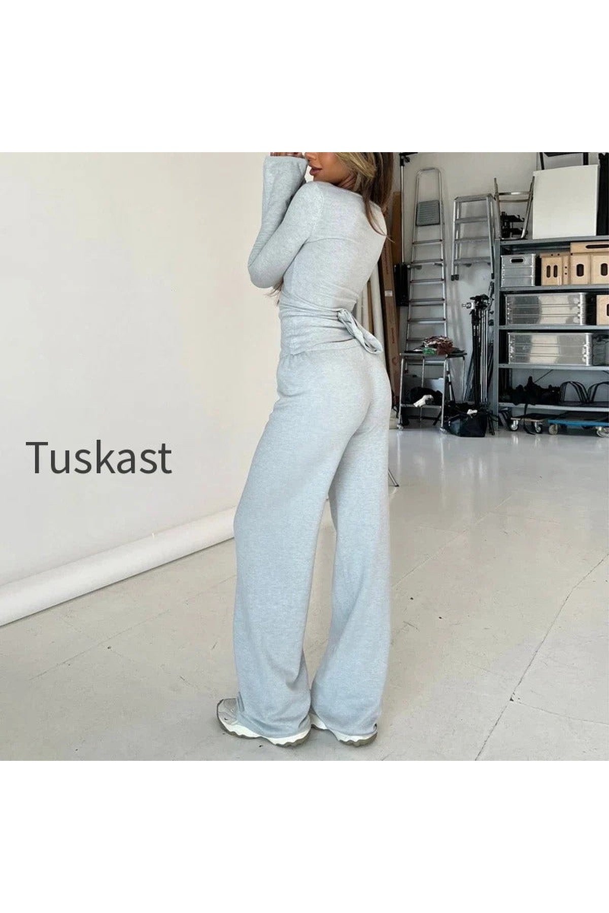 V Neck Tie Waist Two-Piece Set
