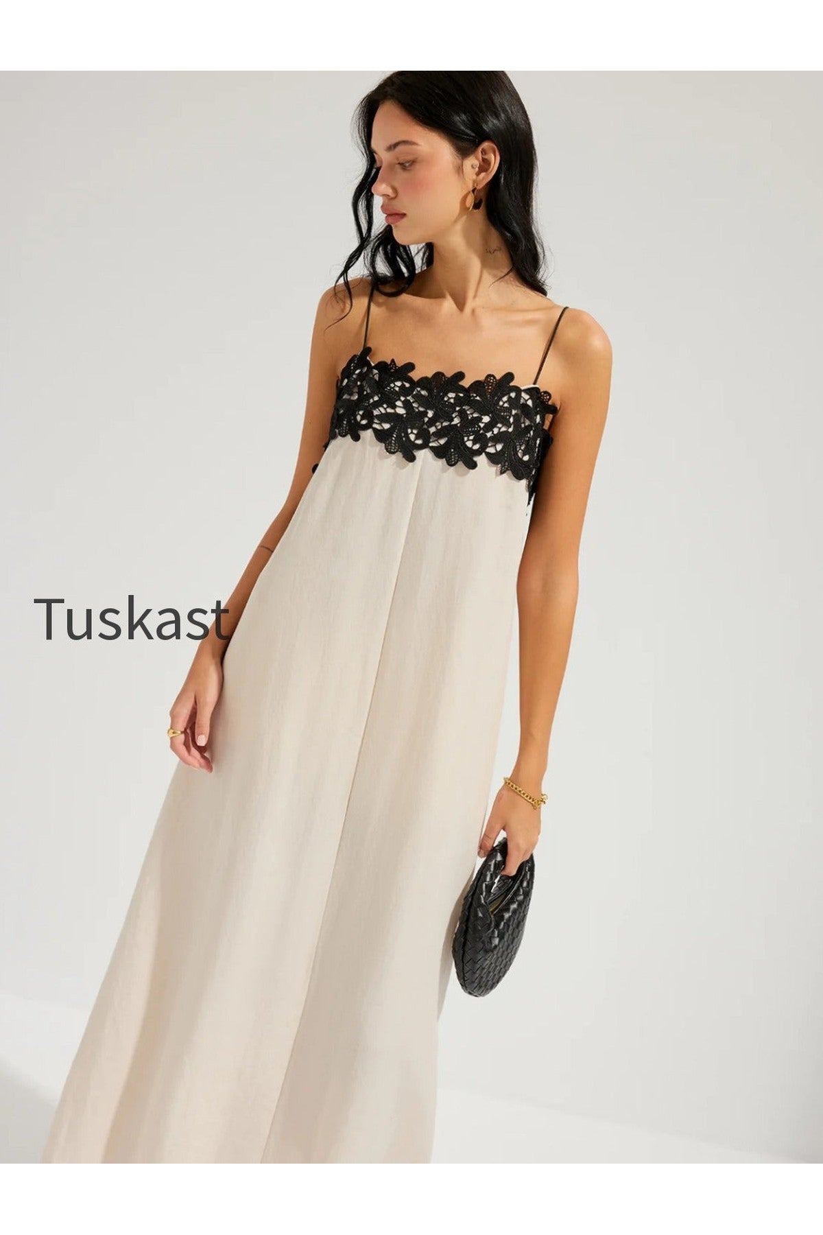 Lace Trim Linen-Blend Cami Maxi Dress