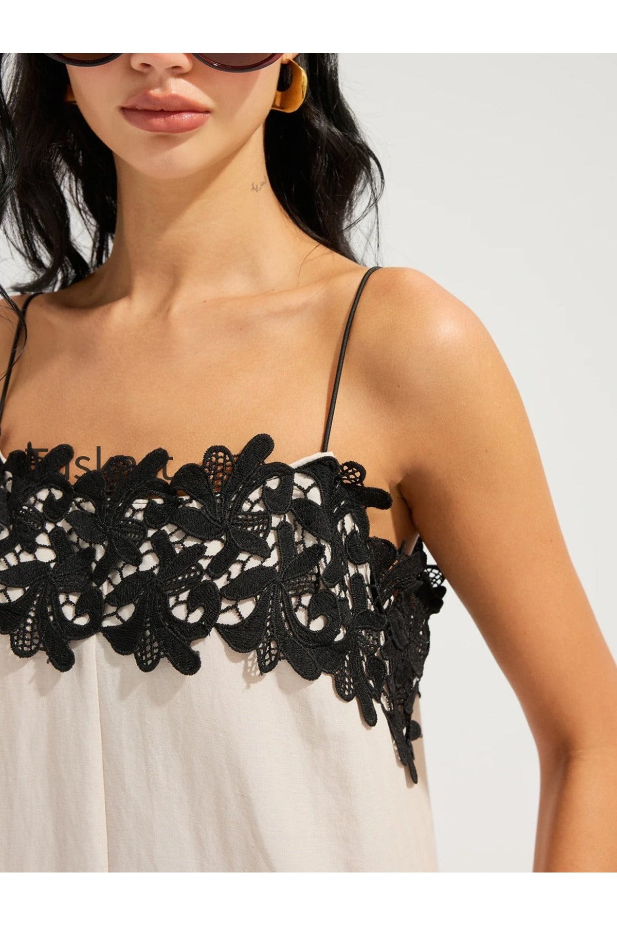 Lace Trim Linen-Blend Cami Maxi Dress