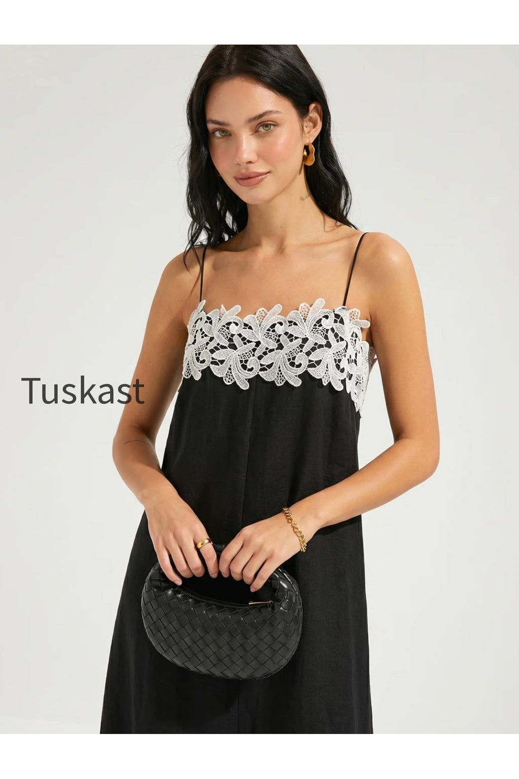 Lace Trim Linen-Blend Cami Maxi Dress