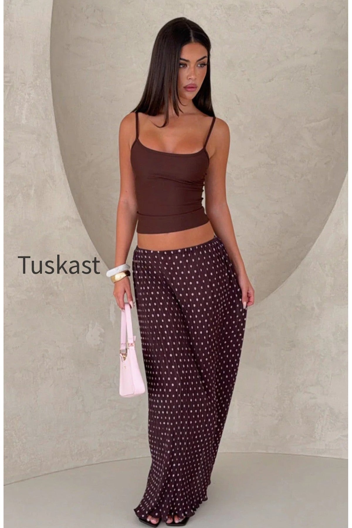 Flow State Maxi Skirt Choc/Pink Polka Dot