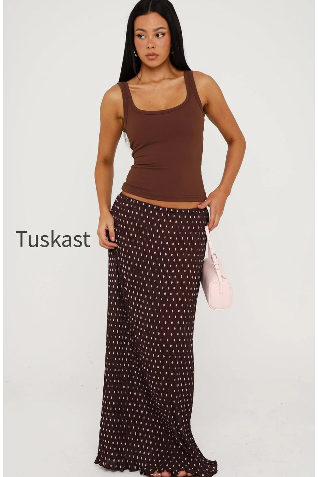 Flow State Maxi Skirt Choc/Pink Polka Dot