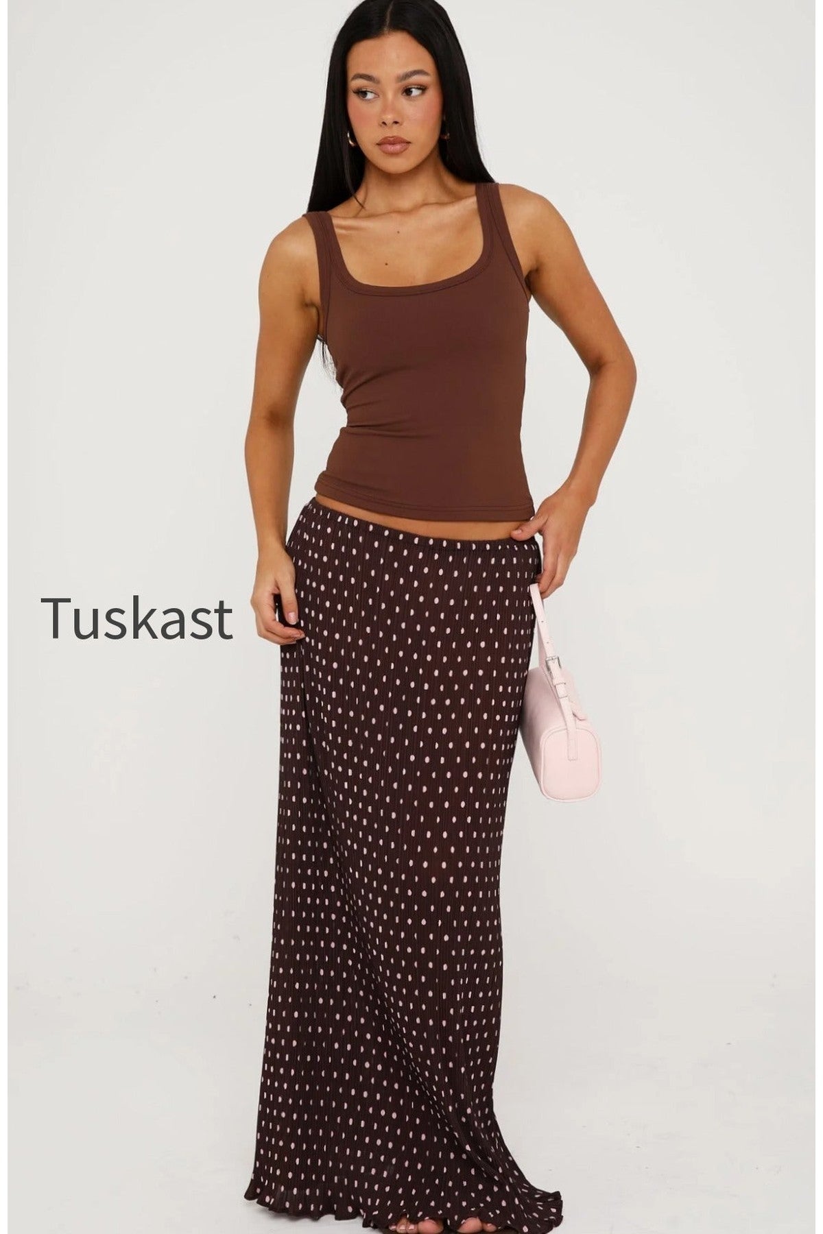 Flow State Maxi Skirt Choc/Pink Polka Dot