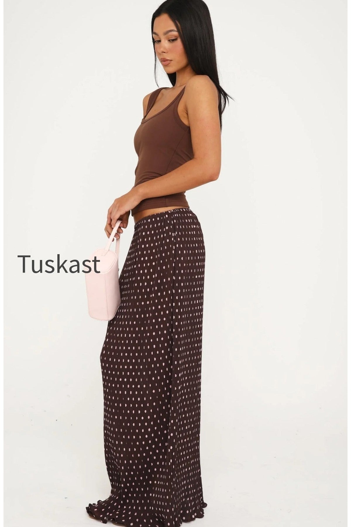 Flow State Maxi Skirt Choc/Pink Polka Dot