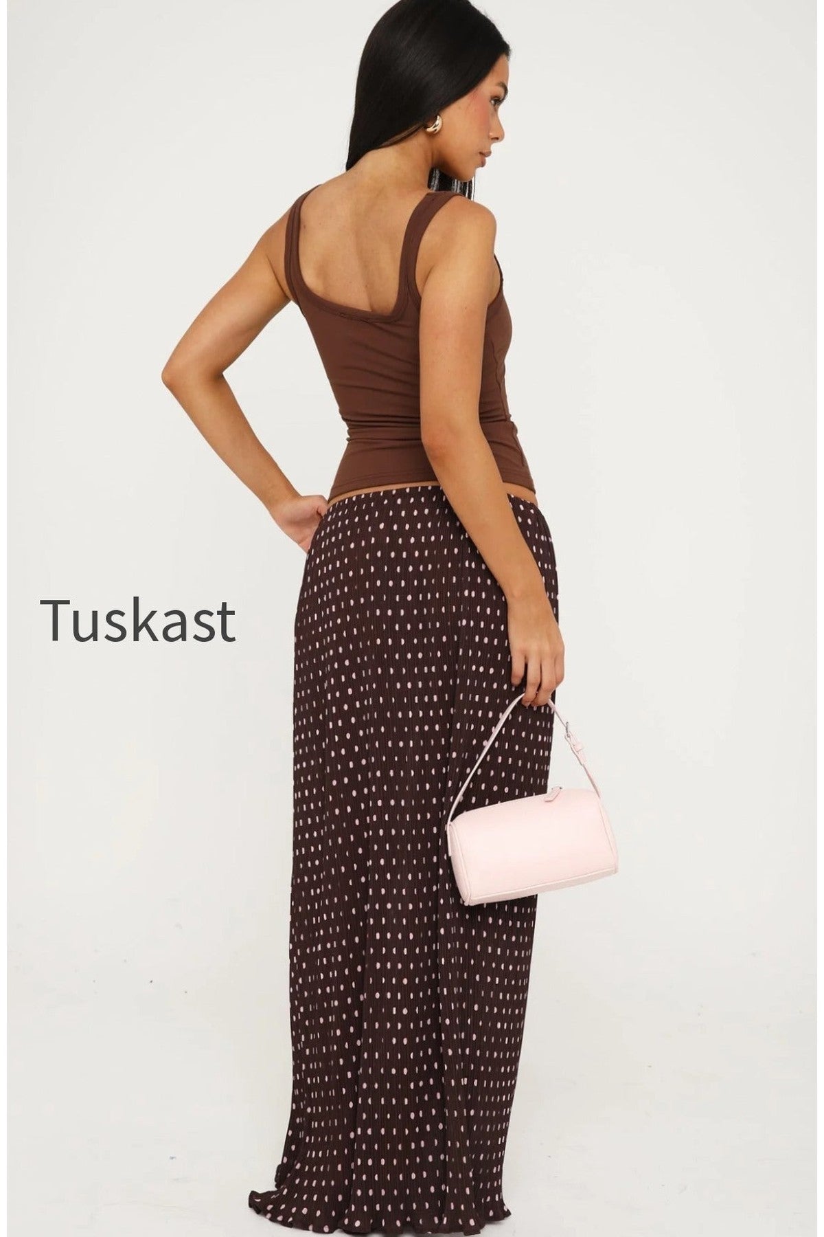 Flow State Maxi Skirt Choc/Pink Polka Dot