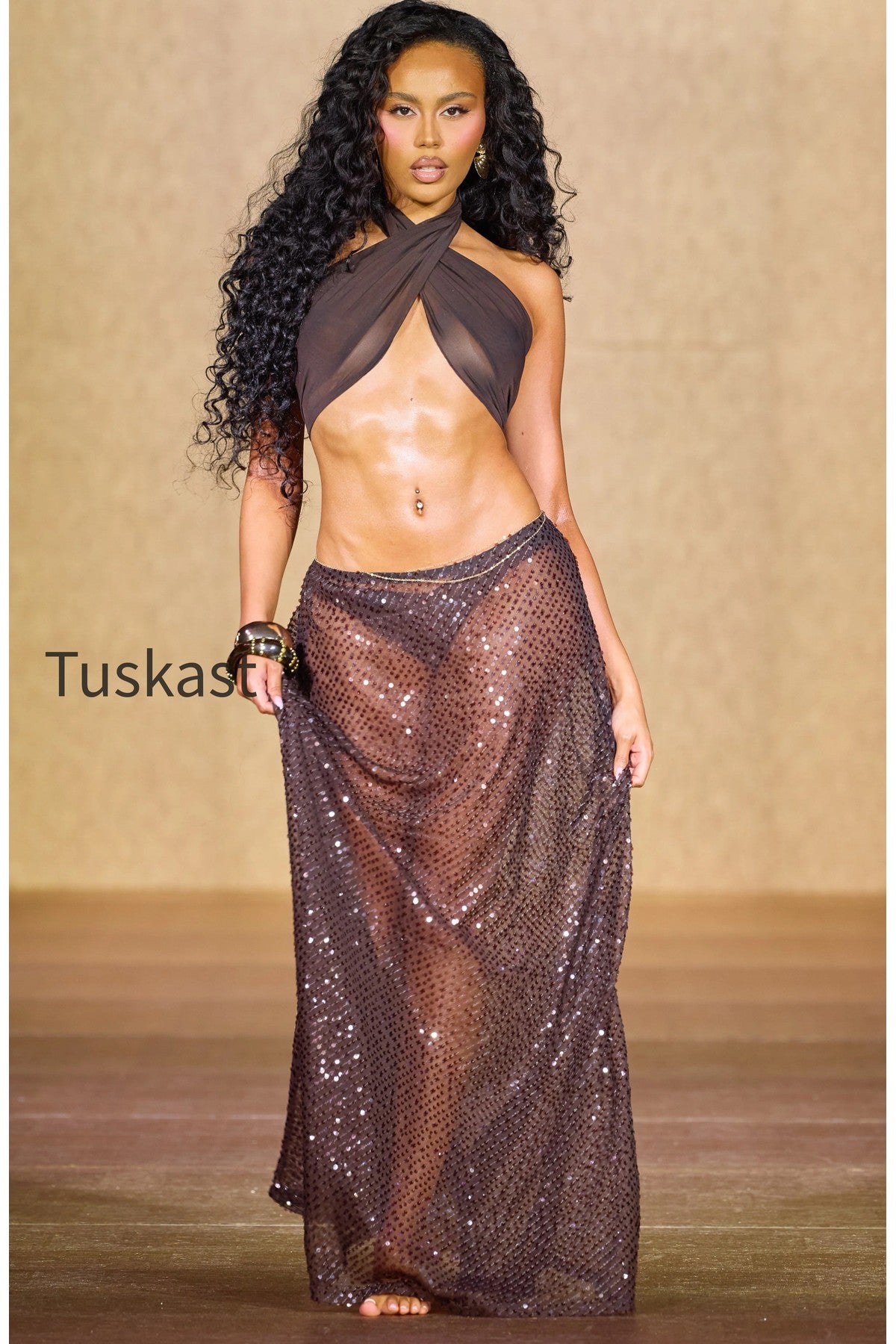 Boy Trouble Sequin Maxi Skirt Espresso