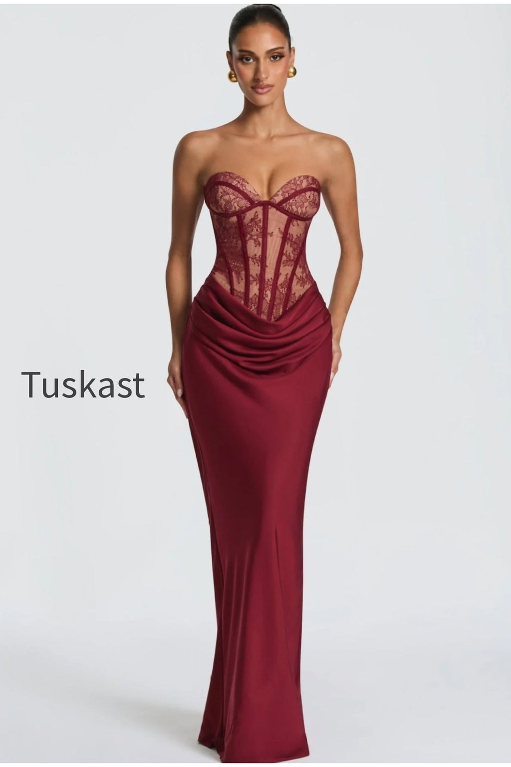 Strapless Lace Sleeveless Bodycon Maxi Lace Dress