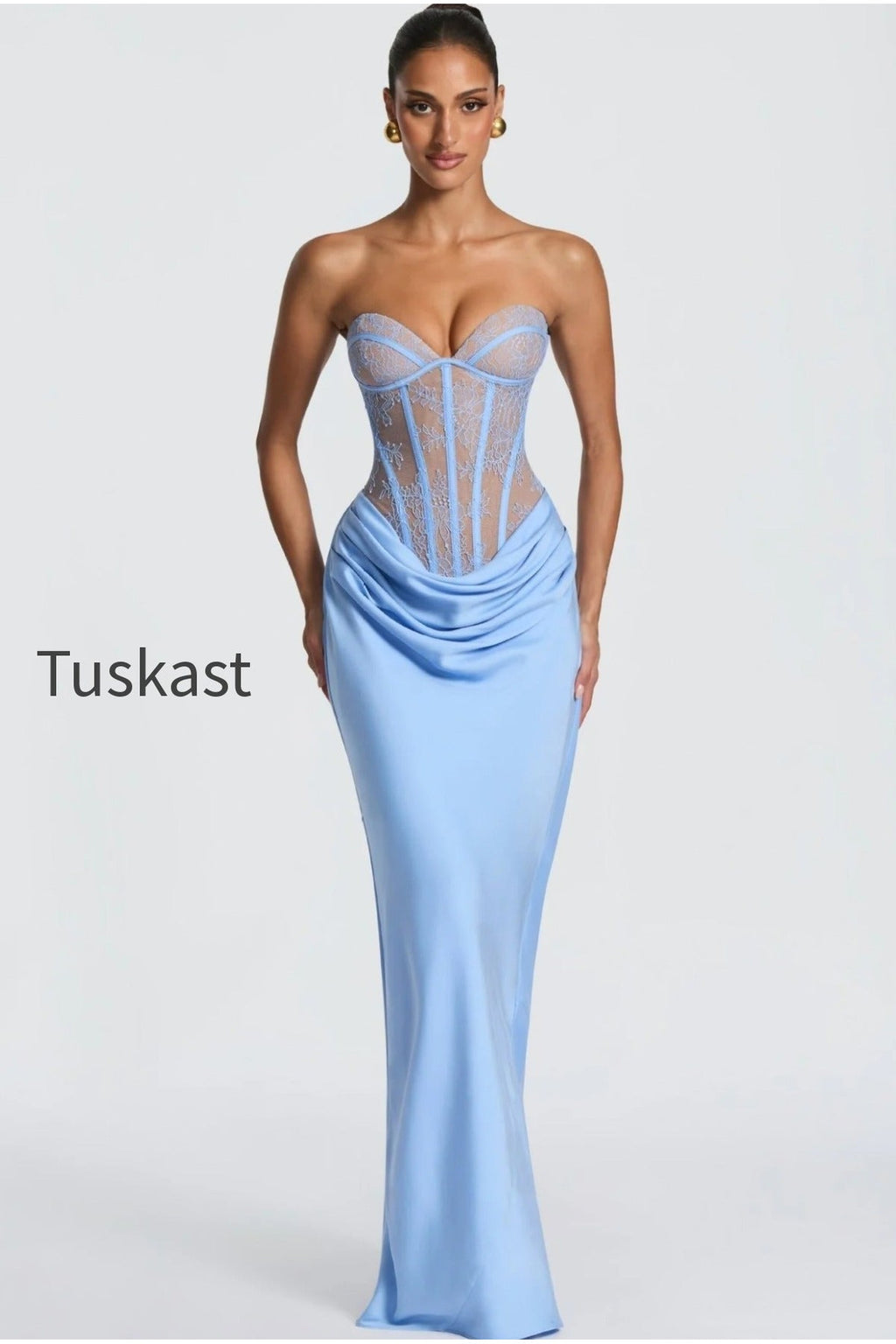Strapless Lace Sleeveless Bodycon Maxi Lace Dress