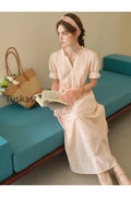 Aitana Rose Embroidered V-neck Puff Sleeve Lace Cotton Dress