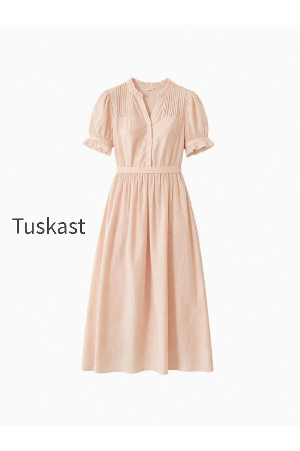 Aitana Rose Embroidered V-neck Puff Sleeve Lace Cotton Dress