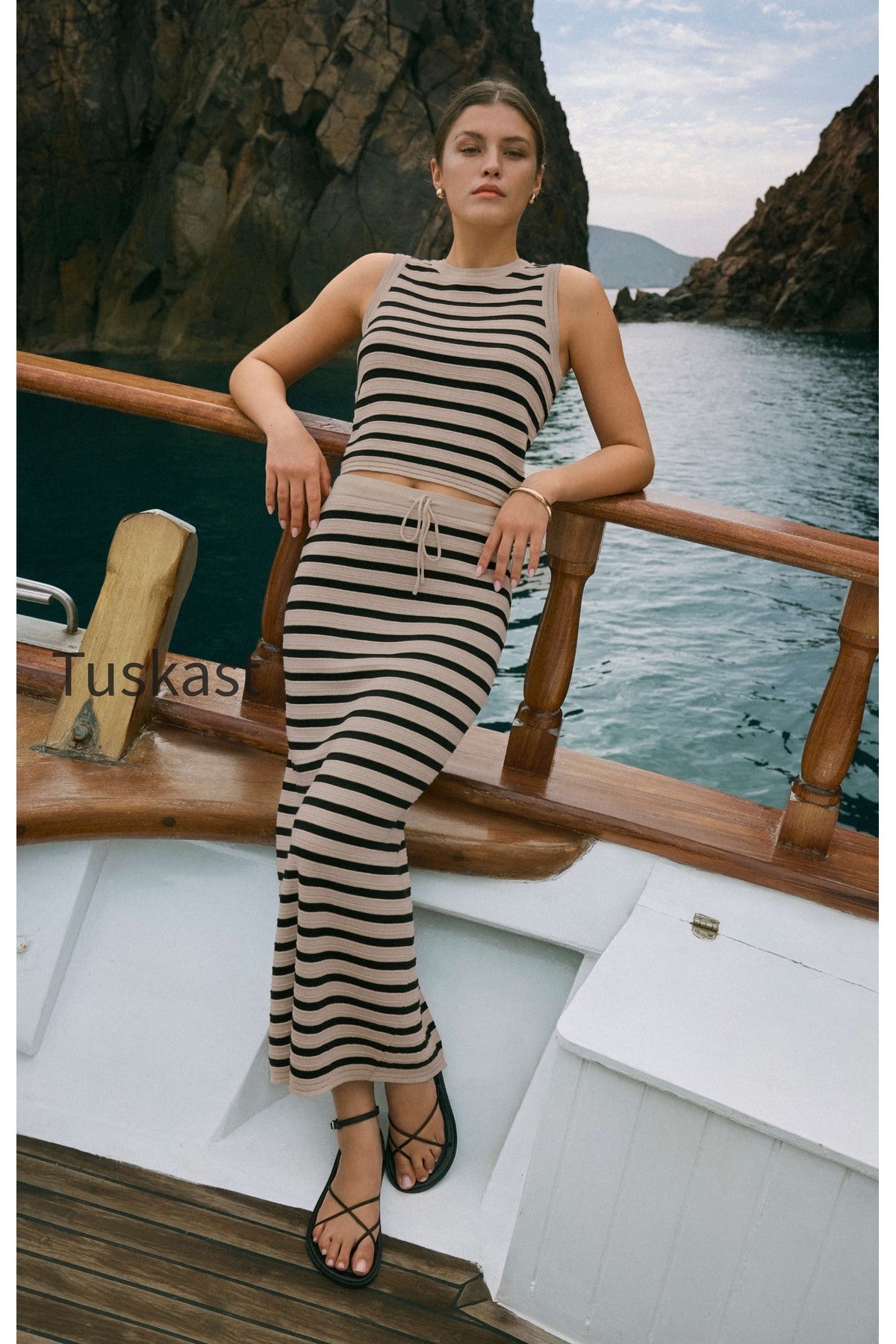 Emori Striped Midi Skirt