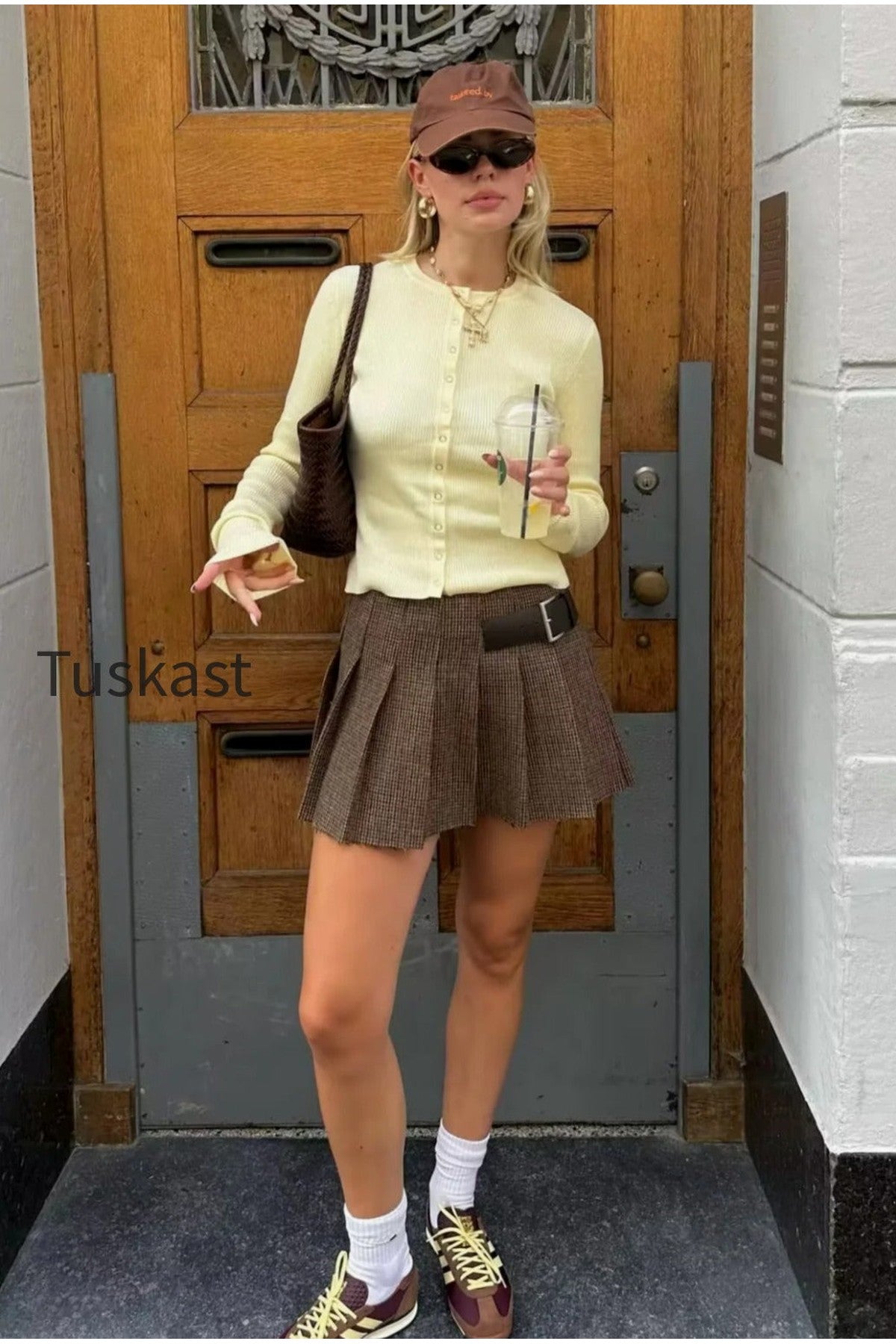 Buckle Detail Pleated Mini Skirt
