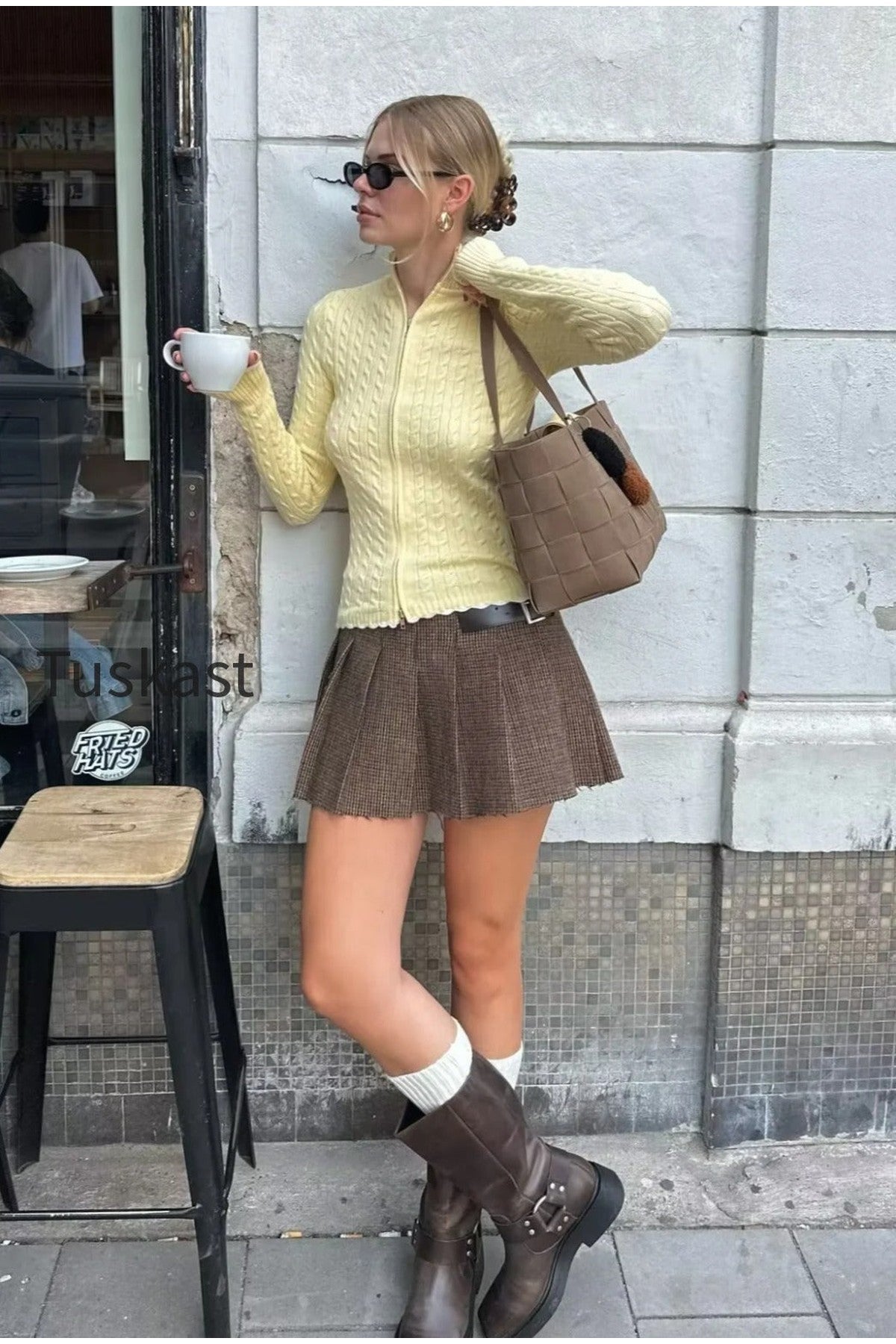 Buckle Detail Pleated Mini Skirt