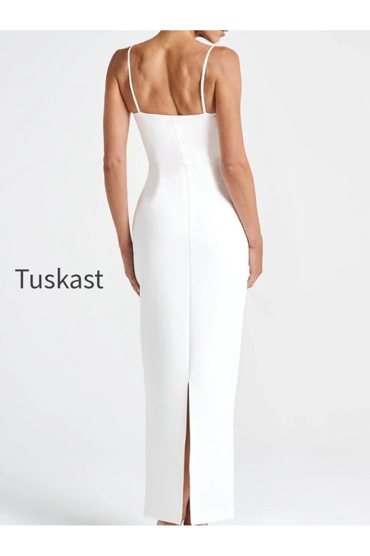 Slit Pearl Strap Patchwork Midi Dress