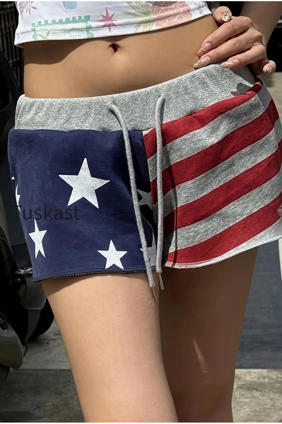 American Flag Drawstring Shorts