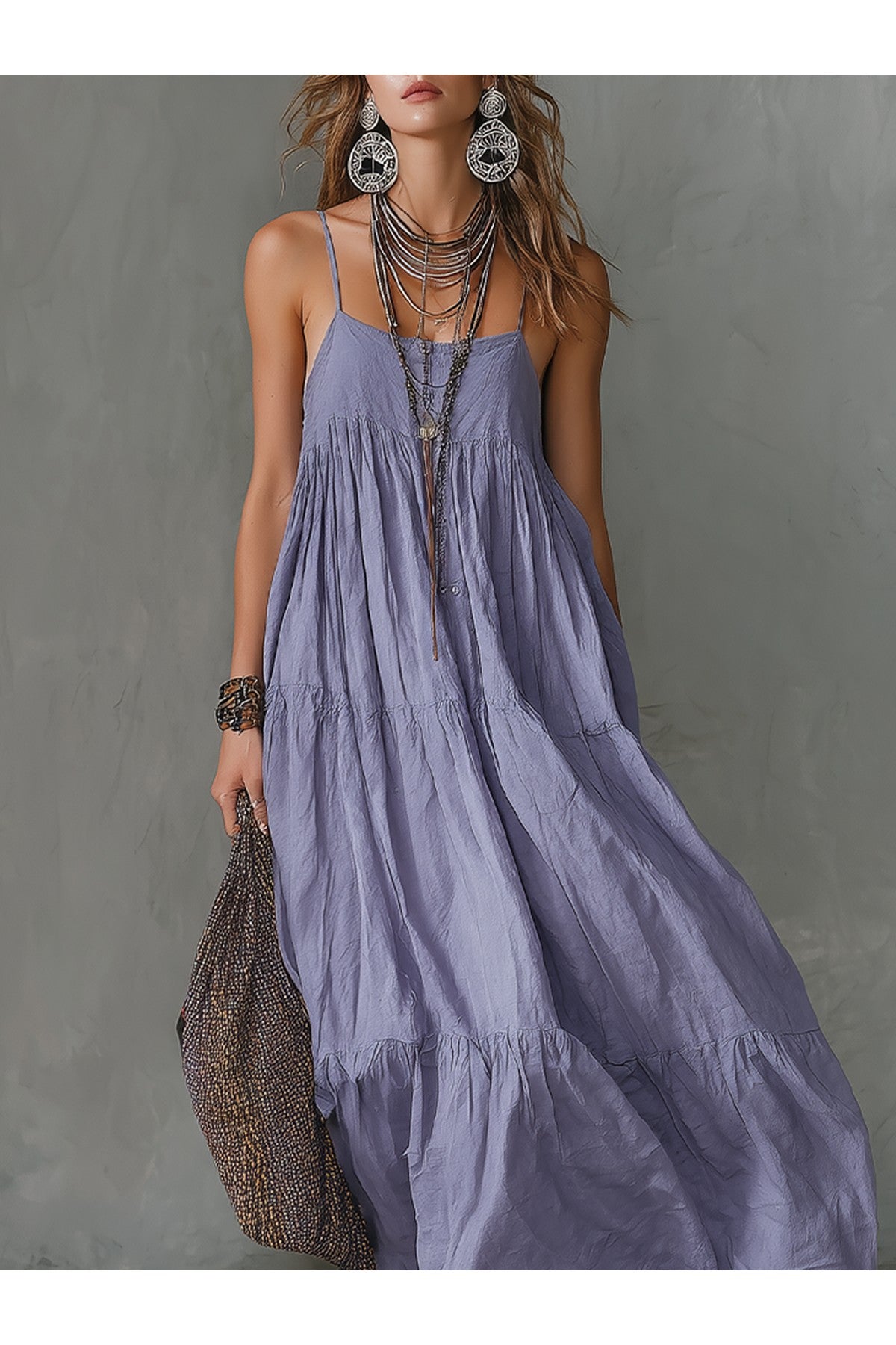 Boho Lavender Tiered Maxi Dress