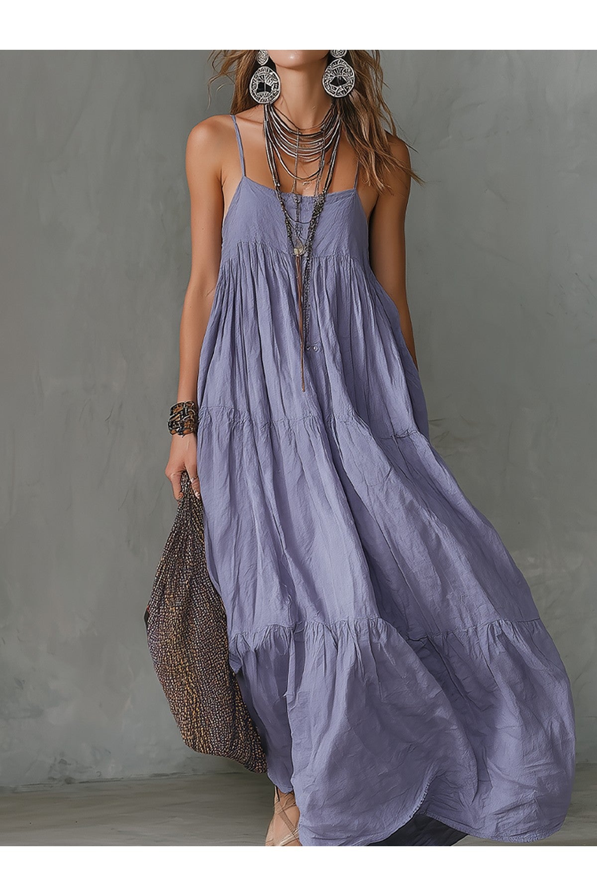 Boho Lavender Tiered Maxi Dress