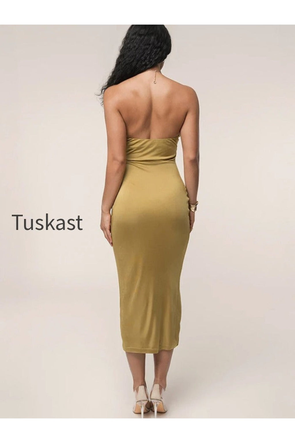 Cutout Chain Metal Halter Midi Dress