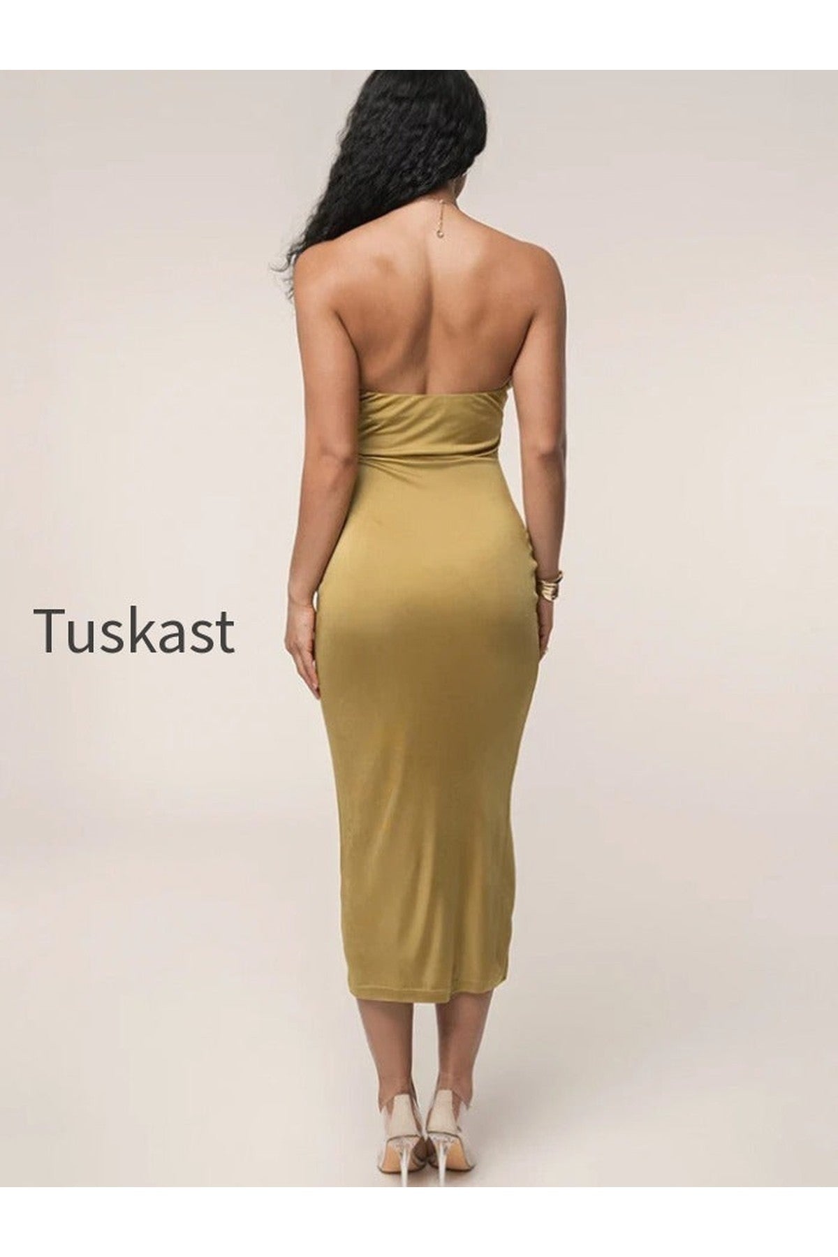 Cutout Chain Metal Halter Midi Dress