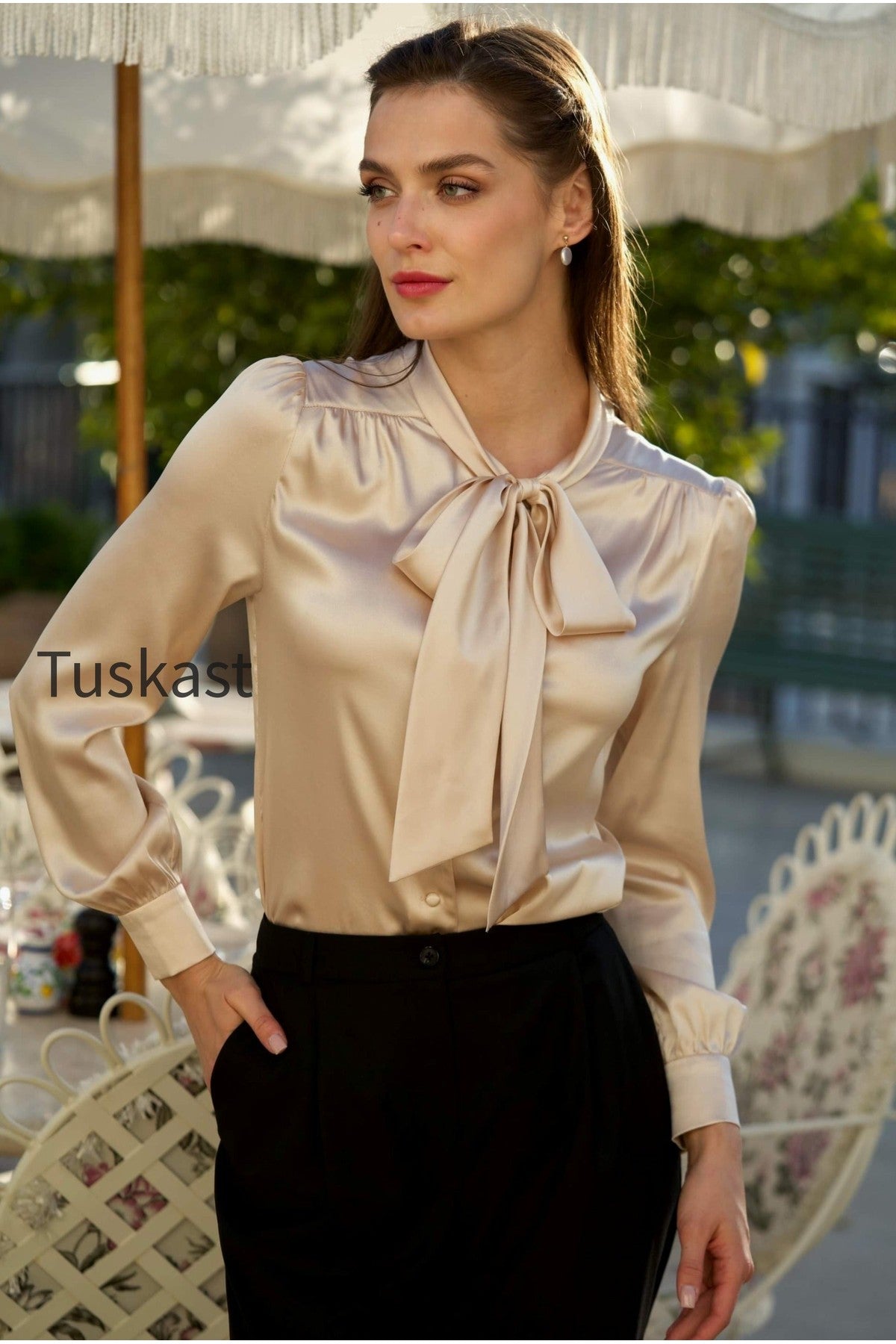 Lena Silk Bow Blouse