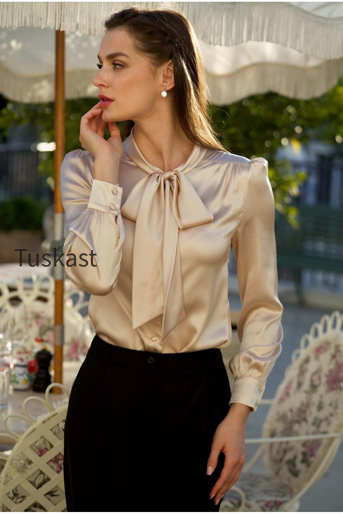 Lena Silk Bow Blouse