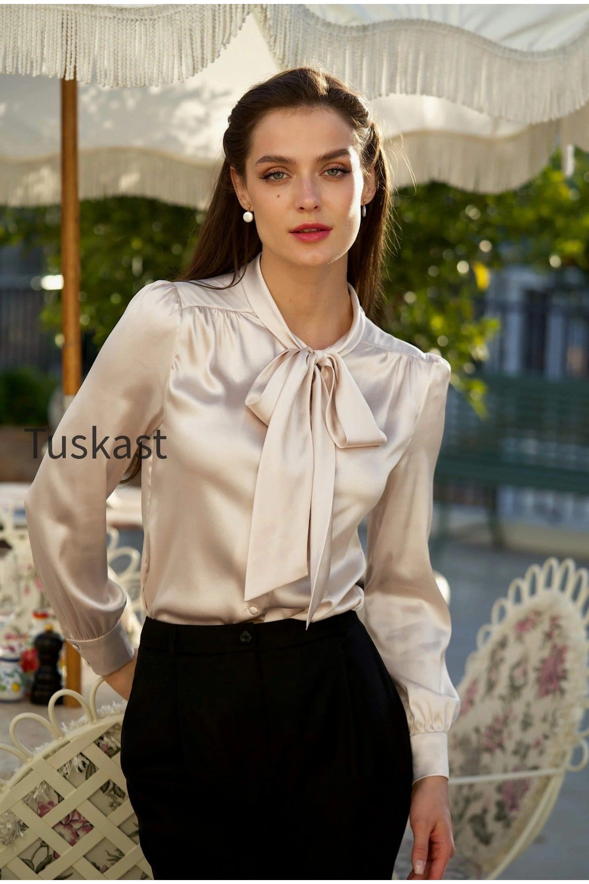 Lena Silk Bow Blouse