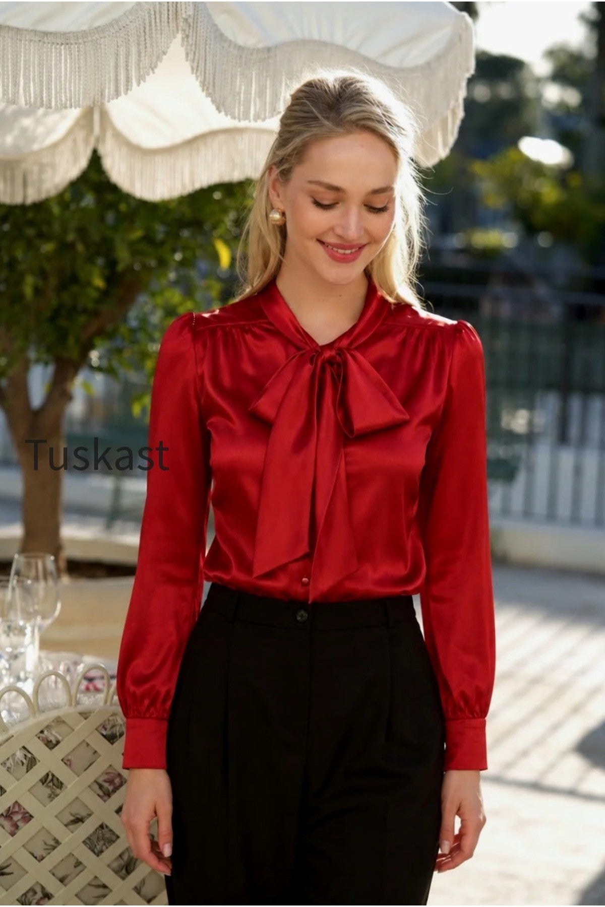 Lena Silk Bow Blouse