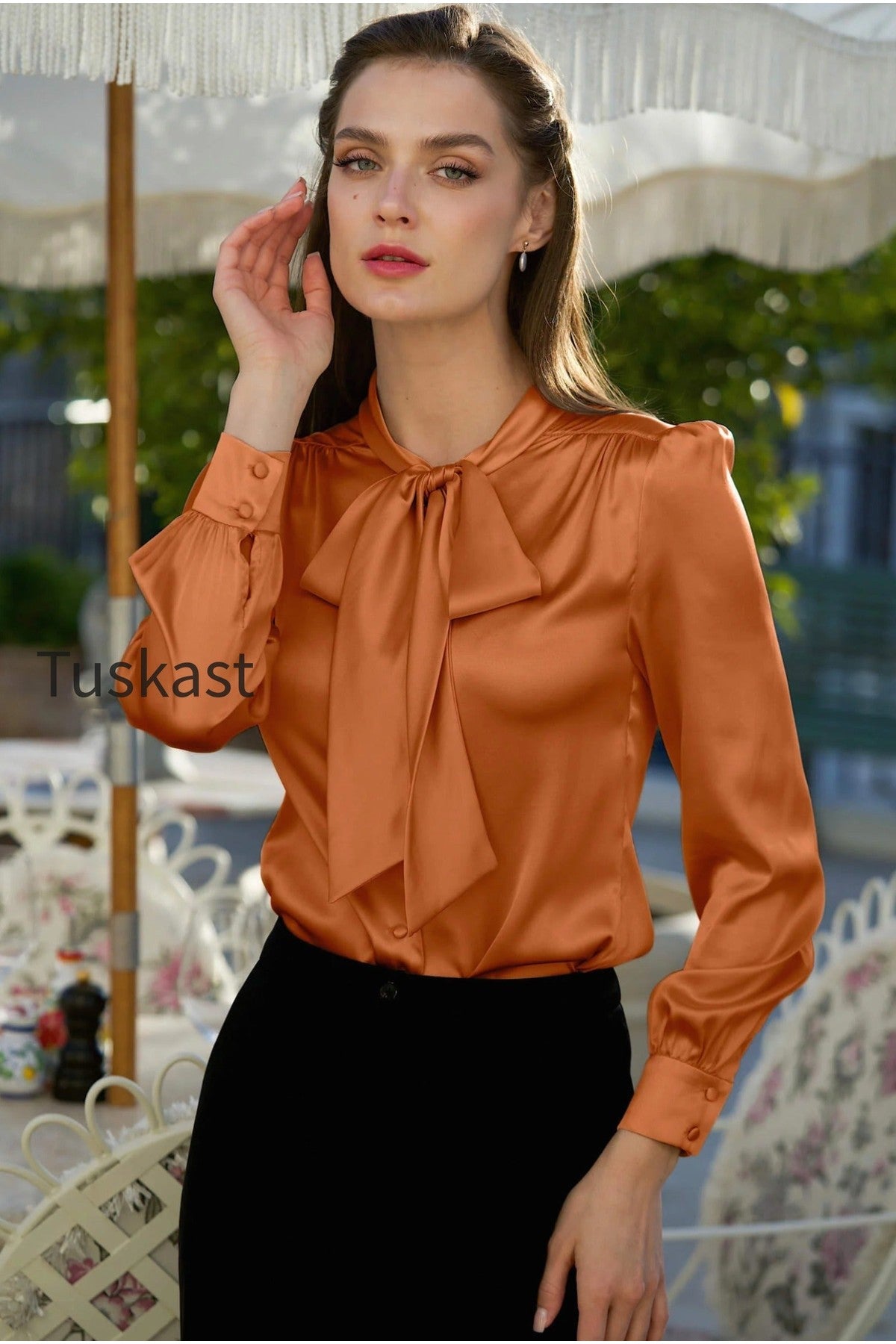 Lena Silk Bow Blouse