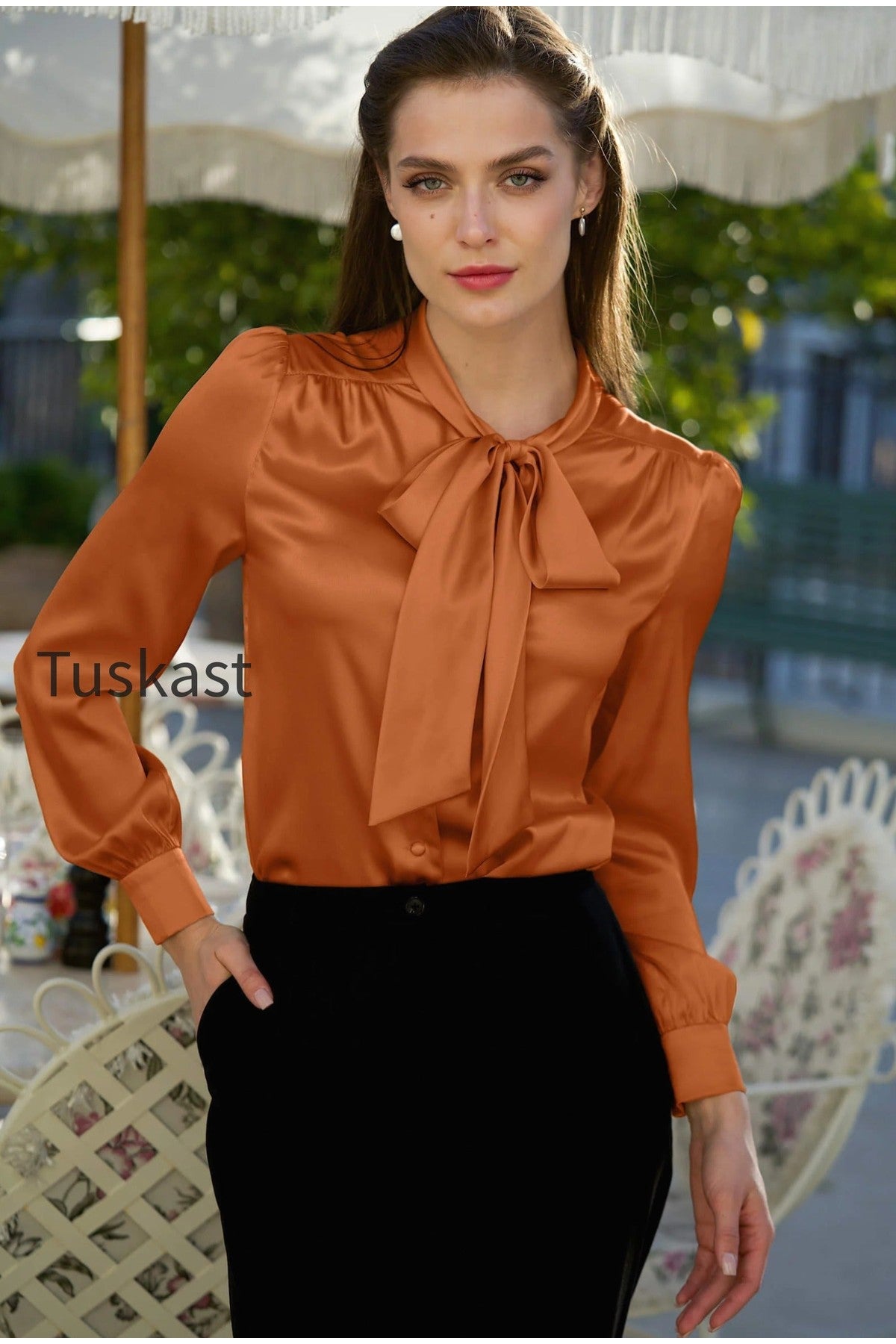 Lena Silk Bow Blouse